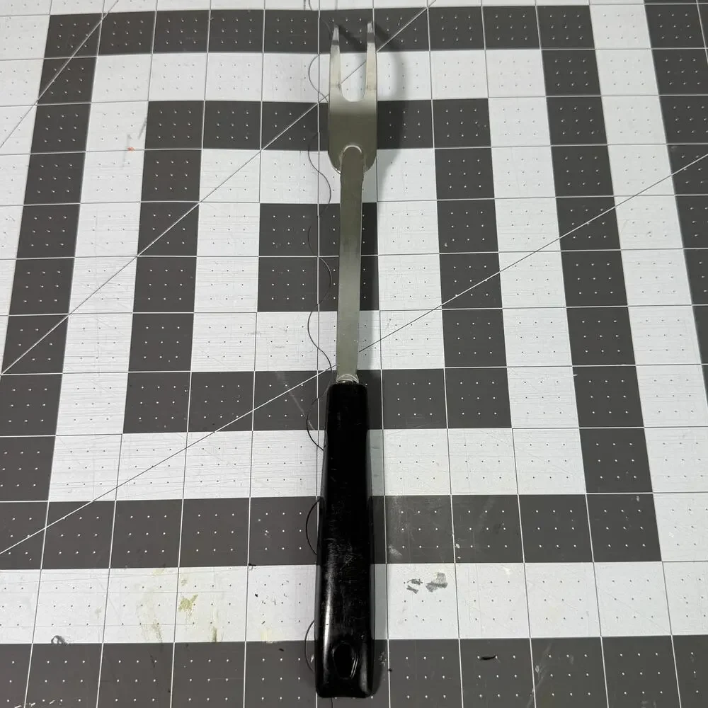 Vintage EKCO USA Meat Carving Fork‎ With A Black Plastic Handle 11.5